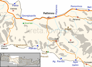 Mapa části Kréty v okolí Rethimna